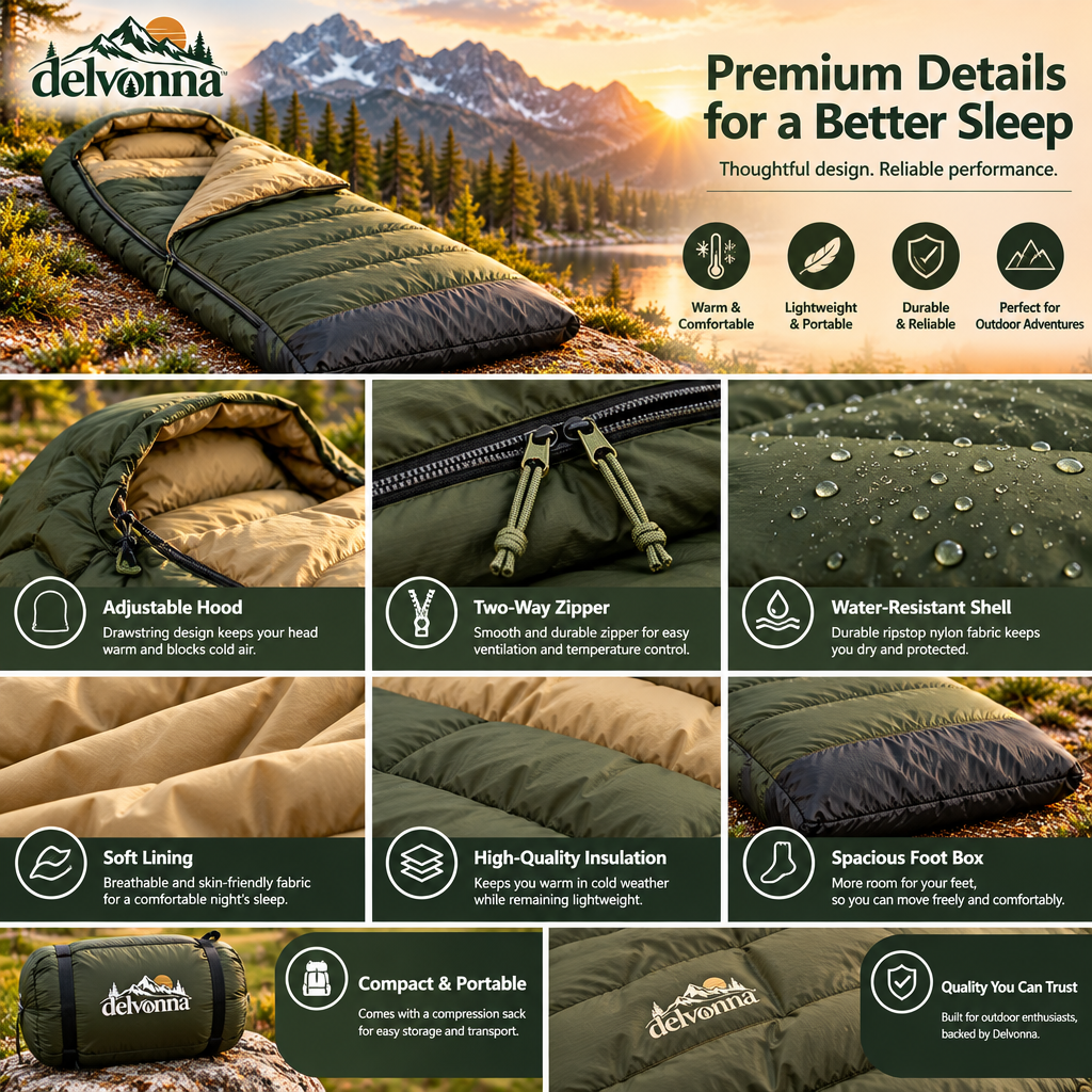 Delvonna 3-Season Hooded Camping Sleeping Bag image 4