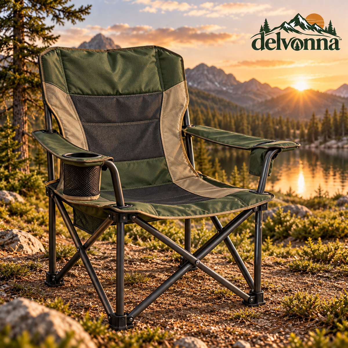 Delvonna Portable Folding Camping Chair with Cup Holder image 1