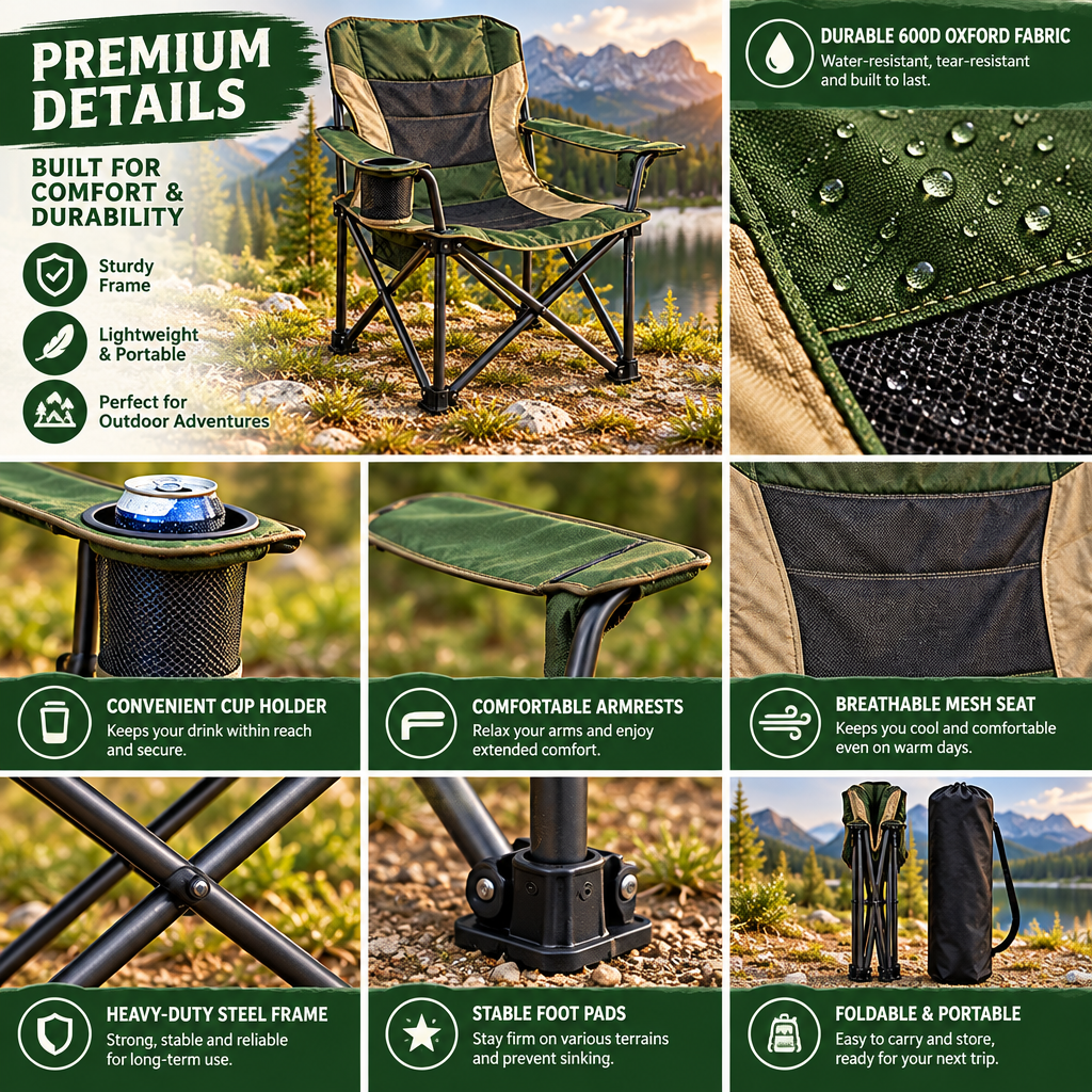 Delvonna Portable Folding Camping Chair with Cup Holder image 2