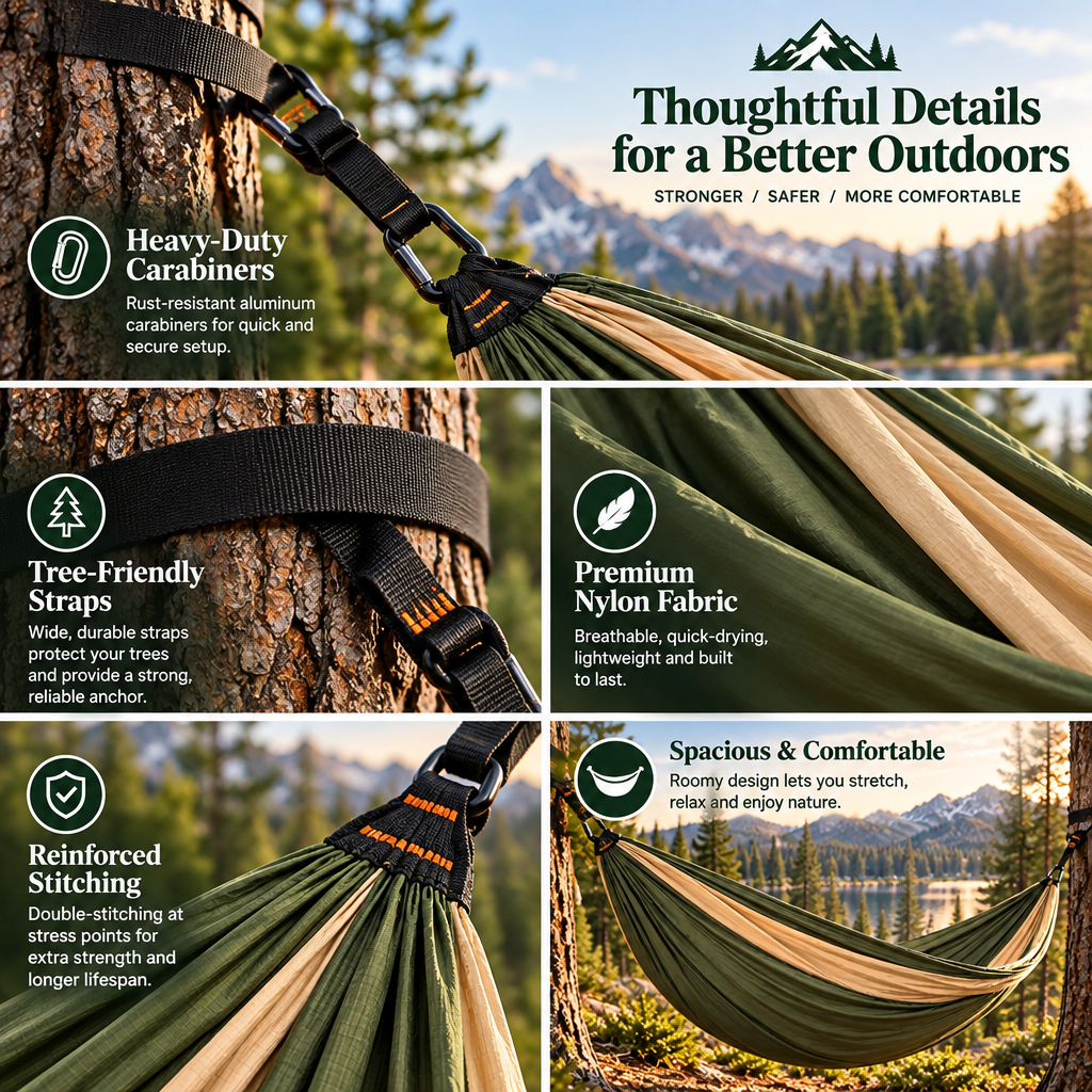 Delvonna Portable Camping Hammock with Tree Straps image 4