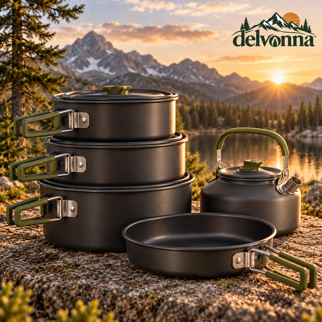 Delvonna Stainless Steel Camping Cookware Set with Kettle and Pan image 1