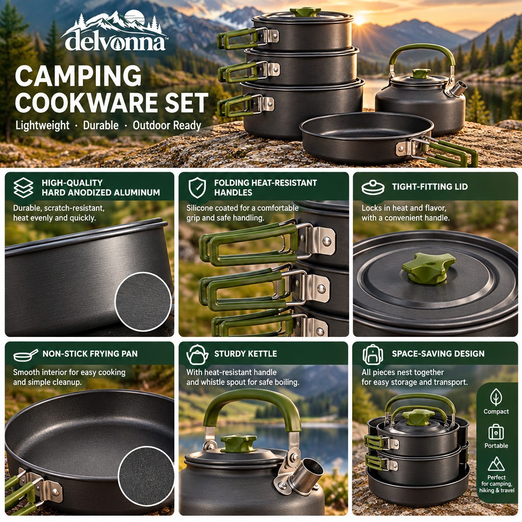 Delvonna Stainless Steel Camping Cookware Set with Kettle and Pan image 5