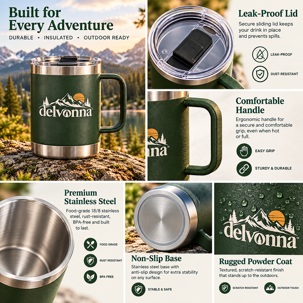 Delvonna 20 oz Double-Wall Stainless Steel Camping Mug image 5